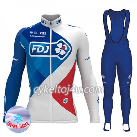 Cykeltrøje Langærmet + Bib Cykelbukser 2017 FDJ Dame N001 Vinter Thermal Fleece